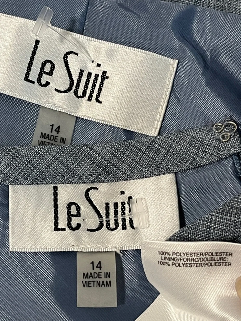 Le Suit Skirt Set Womens 14 Two Button Blazer Office Career Blue